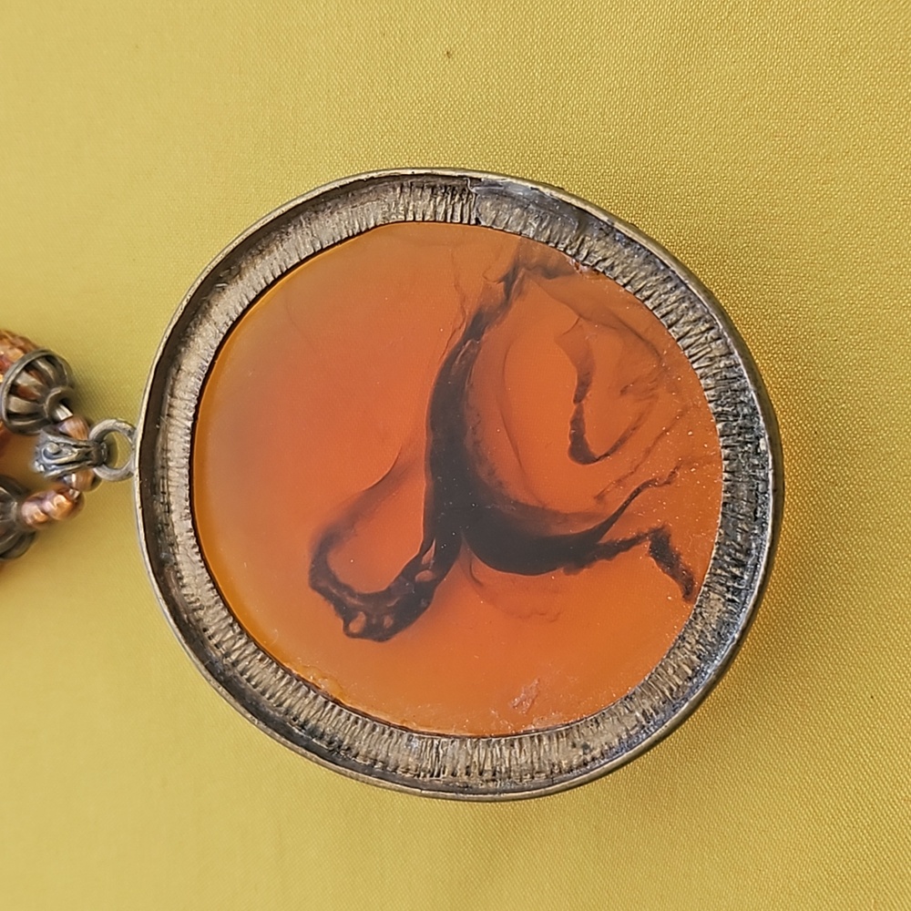 Vintage Costume Jewelry - Amber Like Pendant & Beaded Statement Necklace - Picture 10 of 10